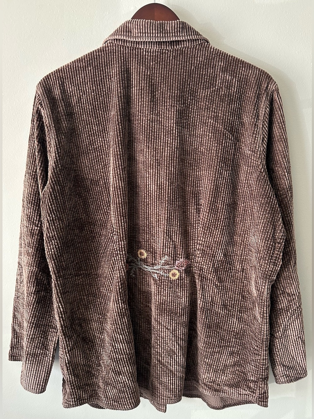 J. Jill large shirt jacket brown corduroy embroidered flowers